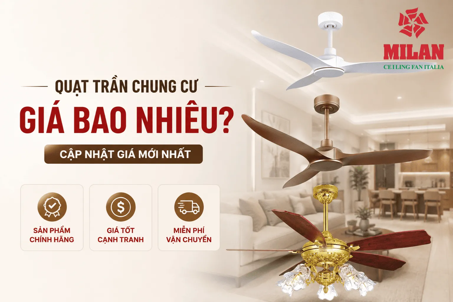 giá quạt trần chung cư, căn hộ 